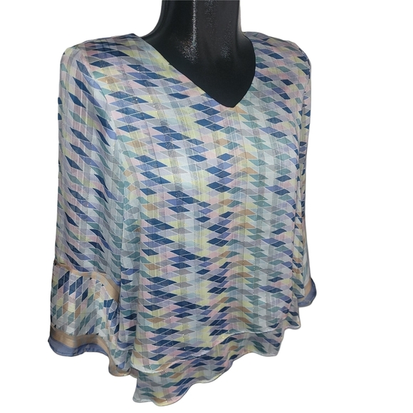 Bali Geometric Patterned Pastel Colored Blouse XS - Picture 2 of 5